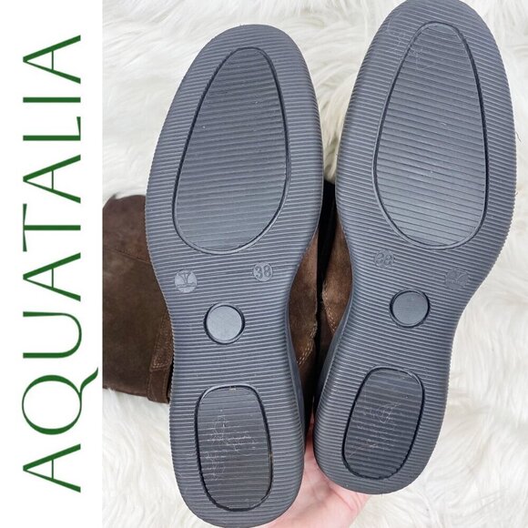 AQUATALIA SUEDE LEATHER KNEE BOOTS LOW WEDGE CHOCOLATE BROWN, Size 38 - Picture 12 of 14